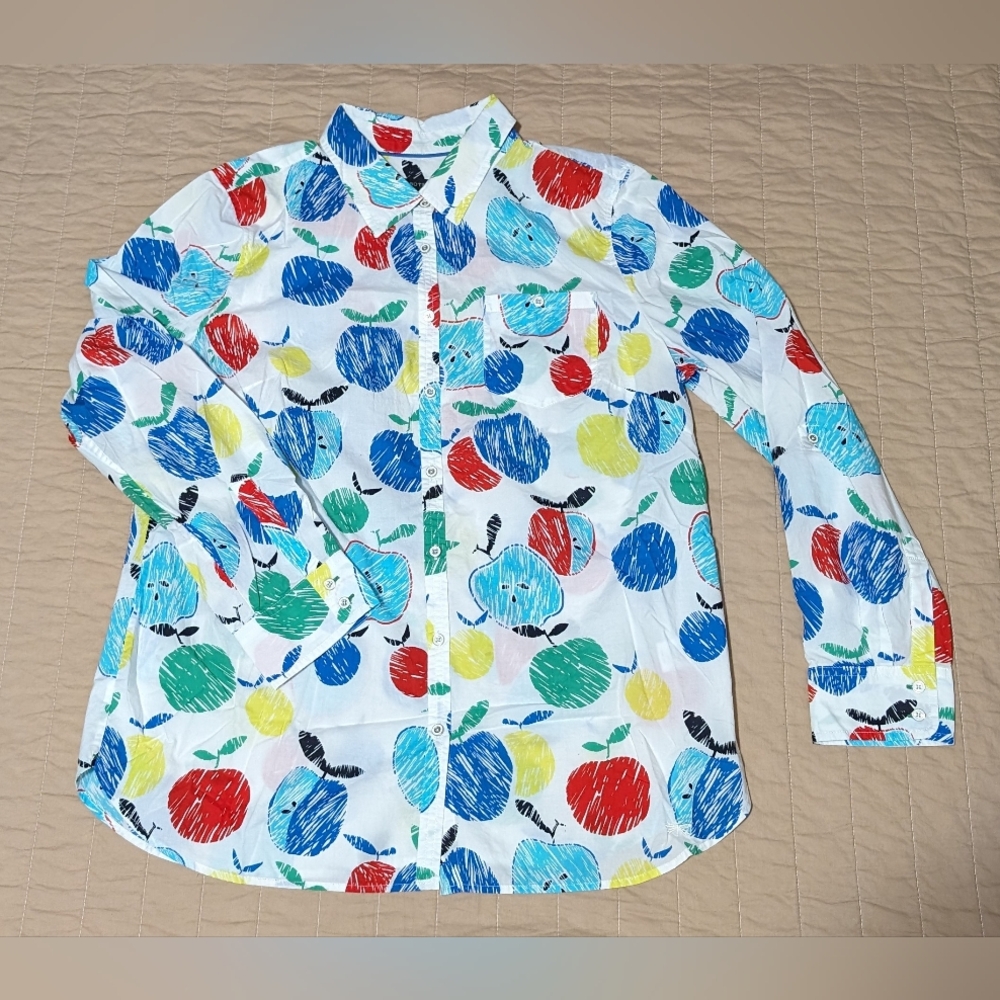 Apples All Over Print Button Front Long Sleeve Shirt
